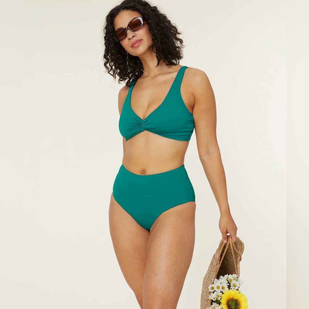 NWT Andie Swimwear Portofino Top and High Waisted Bottom Bikini in Peacock
